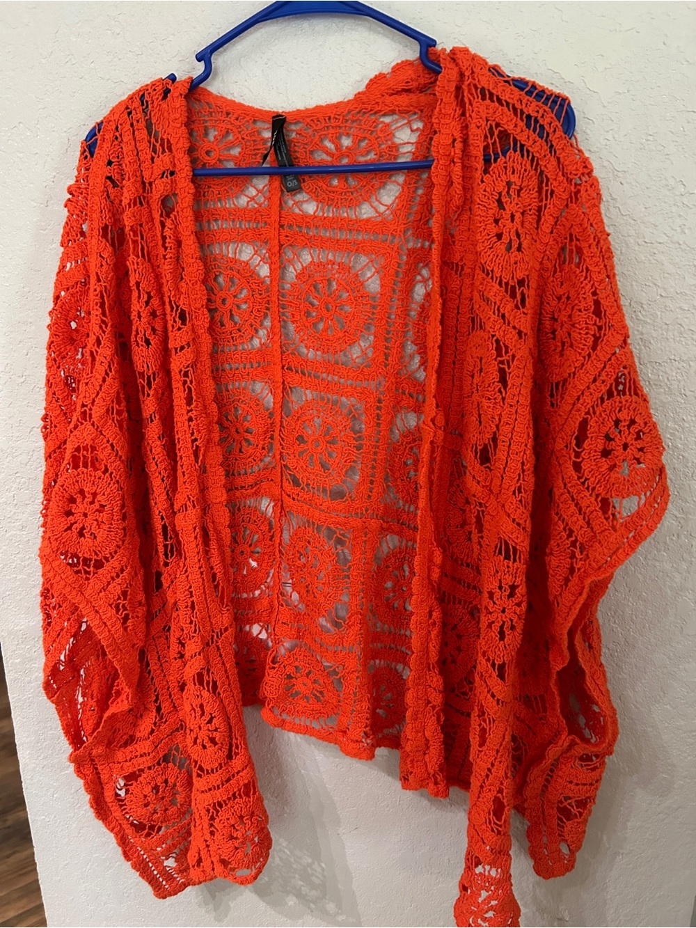Torrid Orange Boho Mandala Crochet Open Front Cardigan Kimono OS- L48